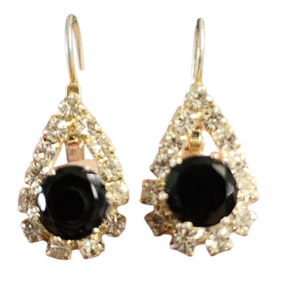 Black and Goldtone Teardrop Earrings Elegant